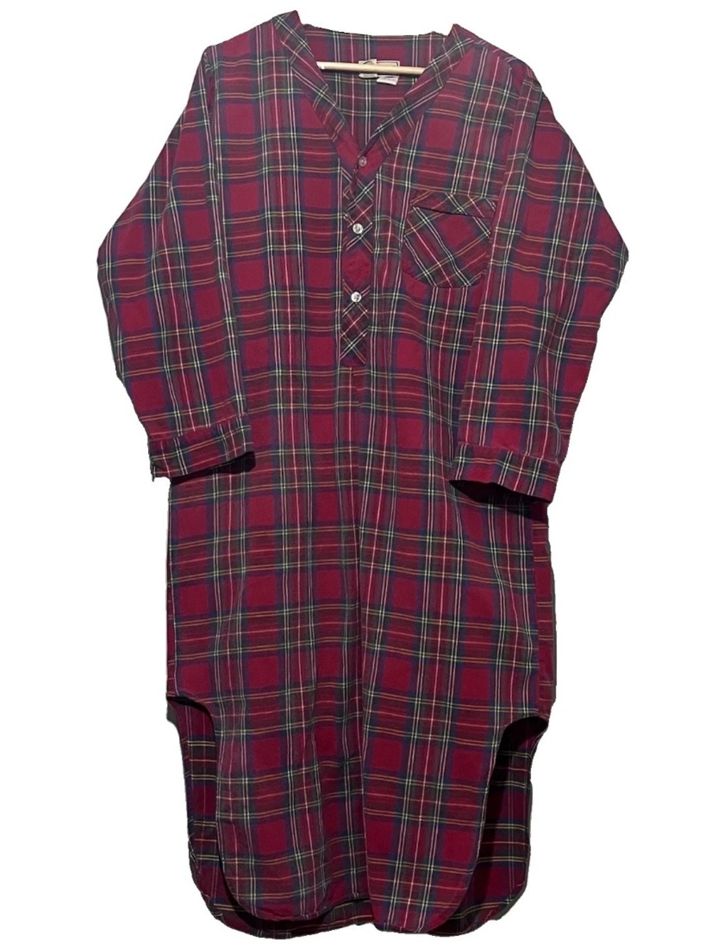 LL Bean Night Gown Women's L Red Green Scotch Plaid Flannel Cotton Christmas Vtg
